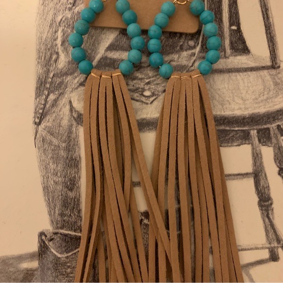 Boutique‎ Western Turquoise Bead Earrings Tassels - Picture 3 of 4